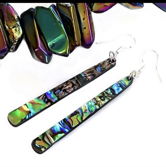 925 Sterling Silver Abalone Dangle Earrings - Picture 2 of 4